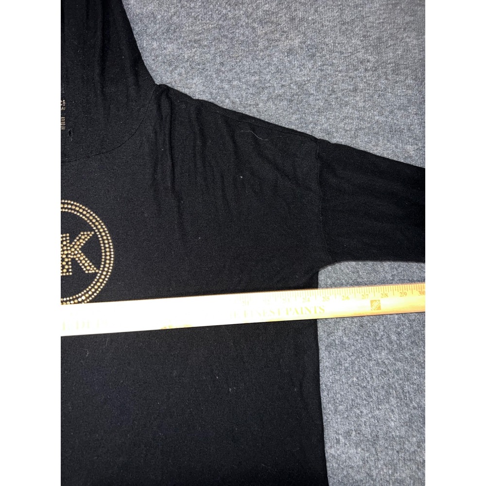 Michael Kors Womens XL Black Studded MK Logo Hoodie Long Sleeve Top - Picture 4 of 8